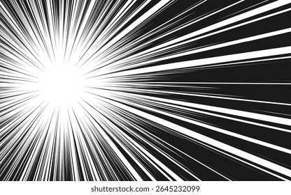 Radial speed lines background for comic books. Monochrome explosion background.