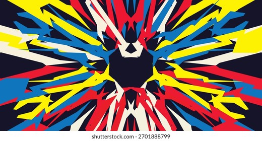 Radial speed lines background for comic books. Color rays of explosion. Speed motion in hyperspace tunnel. Abstract comic wallpaper for media advertising.