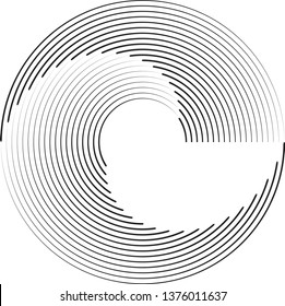 Líneas de velocidad radial en forma de círculo para libros de historietas . Fondo de explosión . Ilustración de vectores. Logo circular de tecnología . Elemento de diseño circular . Forma geométrica abstracta . Amanecer.