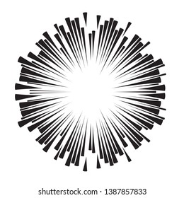 Radial speed Lines in Circle Form for comic books . fireworks Explosion background . Vector Illustration . Starburst
 round Logo . Circular Design element . Abstract Geometric shape . Sunburst .