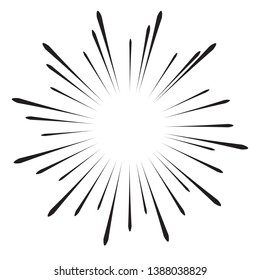 Radial speed Lines in Circle Form for comic books . fireworks Explosion background . Vector Illustration . Starburst
 round Logo . Circular Design element . Abstract Geometric star rays . Sunburst .