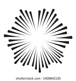 Radial speed Lines in Circle Form for comic books . fireworks Explosion background . Vector Illustration . Starburst
 round Logo . Circular Design element . Abstract Geometric shape . Sunburst .