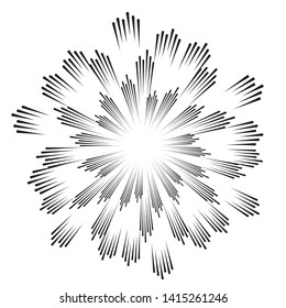 Radial speed Lines in Circle Form for comic books . fireworks Explosion background . Vector Illustration . Starburst
 round Logo . Circular Design element . Abstract Geometric shape . Sunburst .