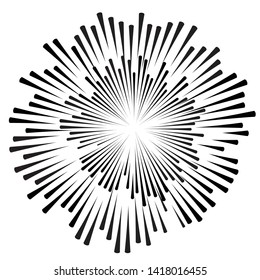 Radial speed Lines in Circle Form for comic books . fireworks Explosion background . Vector Illustration . Starburst
 round Logo . Circular Design element . Abstract Geometric shape . Sunburst .