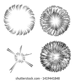 Radial speed Lines in Circle Form for comic books . fireworks Explosion background . Vector Illustration . Starburst
 round Logo . Circular Design element . Abstract Geometric star rays . Sunburst .