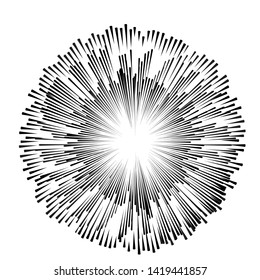 Radial speed Lines in Circle Form for comic books . fireworks Explosion background . Vector Illustration . Starburst
 round Logo . Circular Design element . Abstract Geometric star rays . Sunburst .