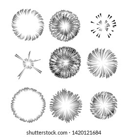 Radial speed Lines in Circle Form for comic books . fireworks Explosion background . Vector Illustration . Starburst
 round Logo . Circular Design element . Abstract Geometric star rays . Sunburst .