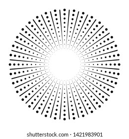 Radial speed Lines in Circle Form for comic books . fireworks Explosion background . Vector Illustration . Starburst
 round Logo . Circular Design element . Abstract Geometric star rays . Sunburst .