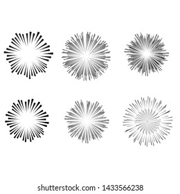 Radial speed Lines in Circle Form for comic books . fireworks Explosion background . Vector Illustration . Starburst
 round Logo . Circular Design element . Abstract Geometric star rays . Sunburst .