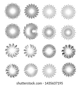 Radial speed Lines in Circle Form for comic books . fireworks Explosion background . Vector Illustration . Starburst
 round Logo . Circular Design element . Abstract Geometric star rays . Sunburst .