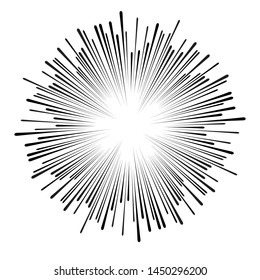 Radial Speed Lines In Circle Form For Comic Books . Fireworks Explosion Background . Vector Illustration . Starburst
 Round Logo . Circular Design Element . Abstract Geometric Star Rays . Sunburst .