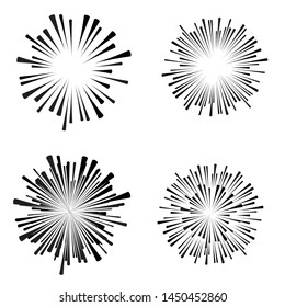 Radial speed Lines in Circle Form for comic books . fireworks Explosion background . Vector Illustration . Starburst
 round Logo . Circular Design element . Abstract Geometric star rays . Sunburst .