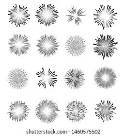 Radial speed Lines in Circle Form for comic books . fireworks Explosion background . Vector Illustration . Starburst
 round Logo . Circular Design element . Abstract Geometric star rays . Sunburst .