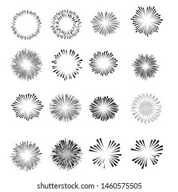 Radial speed Lines in Circle Form for comic books . fireworks Explosion background . Vector Illustration . Starburst
 round Logo . Circular Design element . Abstract Geometric star rays . Sunburst .