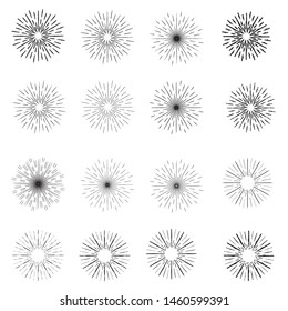 Radial speed Lines in Circle Form for comic books . fireworks Explosion background . Vector Illustration . Starburst
 round Logo . Circular Design element . Abstract Geometric star rays . Sunburst .