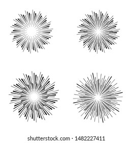 Radial speed Lines in Circle Form for comic books . fireworks Explosion background . Vector Illustration . Starburst
 round Logo . Circular Design element . Abstract Geometric star rays . Sunburst .