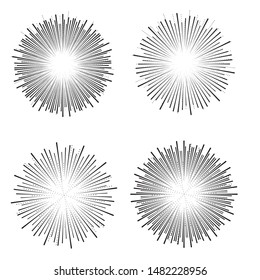 Radial speed Lines in Circle Form for comic books . fireworks Explosion background . Vector Illustration . Starburst
 round Logo . Circular Design element . Abstract Geometric star rays . Sunburst .