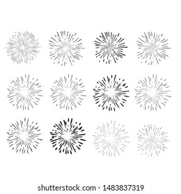 Radial speed Lines in Circle Form for comic books . fireworks Explosion background . Vector Illustration . Starburst
 round Logo . Circular Design element . Abstract Geometric star rays . Sunburst .