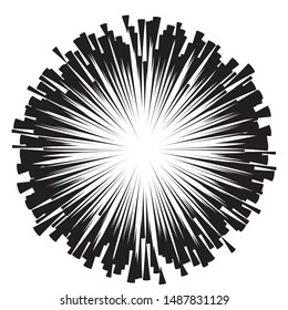 Radial speed Lines in Circle Form for comic books . fireworks Explosion background . Vector Illustration . Starburst
 round Logo . Circular Design element . Abstract Geometric star rays . Sunburst .