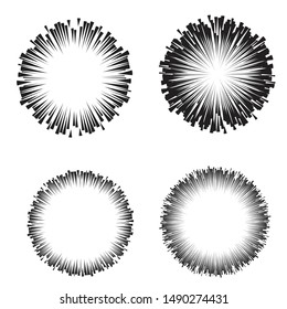 Radial speed Lines in Circle Form for comic books . fireworks Explosion background . Vector Illustration . Starburst
 round Logo . Circular Design element . Abstract Geometric star rays . Sunburst .