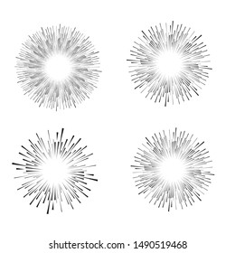 Radial speed Lines in Circle Form for comic books . fireworks Explosion background . Vector Illustration . Starburst
 round Logo . Circular Design element . Abstract Geometric star rays . Sunburst .