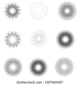 Radial speed Lines in Circle Form for comic books . fireworks Explosion background . Vector Illustration . Starburst
 round Logo . Circular Design element . Abstract Geometric star rays . Sunburst .