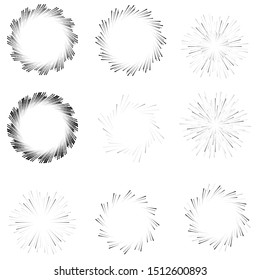 Radial speed Lines in Circle Form for comic books . fireworks Explosion background . Vector Illustration . Starburst
 round Logo . Circular Design element . Abstract Geometric star rays . Sunburst .
