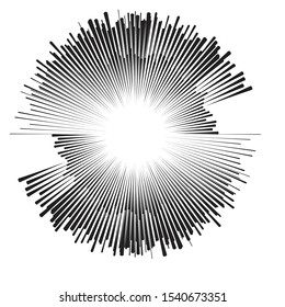 Radial speed Lines in Circle Form for comic books . fireworks Explosion background . Vector Illustration . Starburst
 round Logo . Circular Design element . Abstract Geometric star rays . Sunburst .