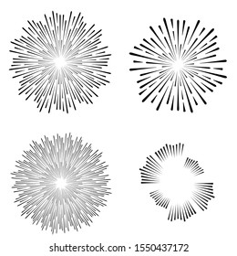 Radial speed Lines in Circle Form for comic books . fireworks Explosion background . Vector Illustration . Starburst
 round Logo . Circular Design element . Abstract Geometric star rays . Sunburst .