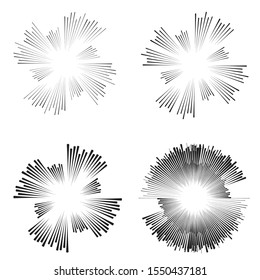 Radial speed Lines in Circle Form for comic books . fireworks Explosion background . Vector Illustration . Starburst
 round Logo . Circular Design element . Abstract Geometric star rays . Sunburst .