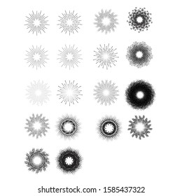 Radial speed Lines in Circle Form for comic books . fireworks Explosion background . Vector Illustration . Starburst
 round Logo . Circular Design element . Abstract Geometric star rays . Sunburst .