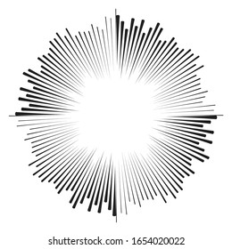 Radial speed Lines in Circle Form for comic books . fireworks Explosion background . Vector Illustration . Starburst
 round Logo . Circular Design element . Abstract Geometric star rays . Sunburst .