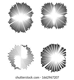 Radial speed Lines in Circle Form for comic books . fireworks Explosion background . Vector Illustration . Starburst
 round Logo . Circular Design element . Abstract Geometric star rays . Sunburst .