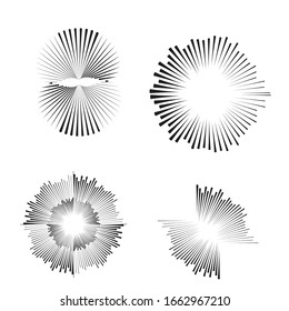 Radial speed Lines in Circle Form for comic books . fireworks Explosion background . Vector Illustration . Starburst
 round Logo . Circular Design element . Abstract Geometric star rays . Sunburst .