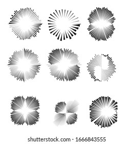 Radial speed Lines in Circle Form for comic books . fireworks Explosion background . Vector Illustration . Starburst
 round Logo . Circular Design element . Abstract Geometric star rays . Sunburst .