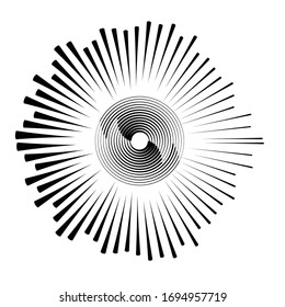 Radial speed Lines in Circle Form for comic books . fireworks Explosion background . Vector Illustration . Starburst
 round Logo . Circular Design element . Abstract Geometric star rays . Sunburst .