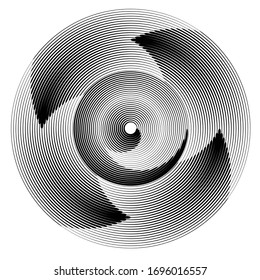 Radial speed Lines in Circle Form for comic books . Explosion background . Vector Illustration .Technology round Logo . Circular Design element . Abstract Geometric shape . 