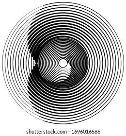 Radial speed Lines in Circle Form for comic books . Explosion background . Vector Illustration .Technology round Logo . Circular Design element . Abstract Geometric shape . 