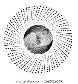 Radial speed Lines in Circle Form for comic books . Explosion background . Vector Illustration .Technology round Logo . Circular Design element . Abstract Geometric shape . 