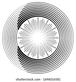 Radial speed Lines in Circle Form for comic books . Explosion background . Vector Illustration .Technology round Logo . Circular Design element . Abstract Geometric shape . 