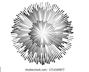 Radial speed Lines in Circle Form for comic books . fireworks Explosion background . Vector Illustration . Starburst
 round Logo . Circular Design element . Abstract Geometric star rays . Sunburst .