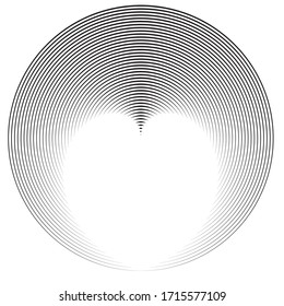 Radial speed Lines in Circle Form for comic books . Love background . Vector Illustration . Heart Logo . Circular Design element . Abstract Geometric shape . Sunburst .