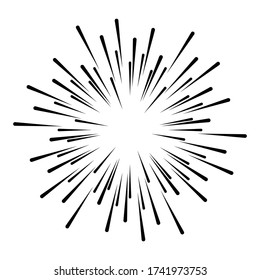 Radial Speed Lines In Circle Form For Comic Books . Fireworks Explosion Background . Vector Illustration . Starburst
 Round Logo . Circular Design Element . Abstract Geometric Star Rays . Sunburst .