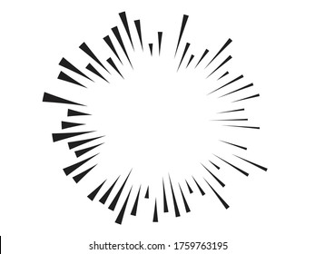 Líneas de velocidad radial en forma de círculo para historietas . fuegos artificiales Fondo de explosión . Ilustración vectorial. Starburst
 logotipo redondo. Elemento de diseño circular. Resumen Rayos de estrellas geométricas . Salto de sol.