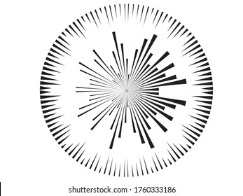Radial speed Lines in Circle Form for comic books . fireworks Explosion background . Vector Illustration . Starburst
 round Logo . Circular Design element . Abstract Geometric star rays . Sunburst .