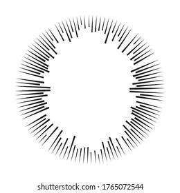 Líneas de velocidad radial en forma de círculo para historietas . fuegos artificiales Fondo de explosión . Ilustración vectorial. Starburst
 logotipo redondo. Elemento de diseño circular. Resumen Rayos de estrellas geométricas . Salto de sol.