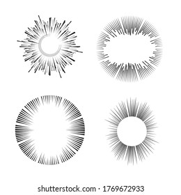Radial speed Lines in Circle Form for comic books . Explosion background . Vector Illustration .Technology round Logo . Circular Design element . Abstract Geometric shape . Sunburst .