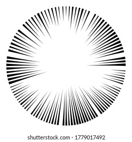Líneas de velocidad radial en forma de círculo para historietas . fuegos artificiales Fondo de explosión . Ilustración vectorial. Starburst
 logotipo redondo. Elemento de diseño circular. Resumen Rayos de estrellas geométricas . Salto de sol.