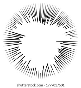 Radial speed Lines in Circle Form for comic books . fireworks Explosion background . Vector Illustration . Starburst
 round Logo . Circular Design element . Abstract Geometric star rays . Sunburst .