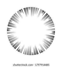 Líneas de velocidad radial en forma de círculo para historietas . fuegos artificiales Fondo de explosión . Ilustración vectorial. Starburst
 logotipo redondo. Elemento de diseño circular. Resumen Rayos de estrellas geométricas . Salto de sol.